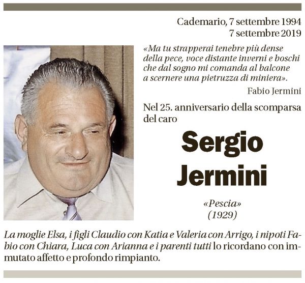 Annuncio funebre Sergio Jermini