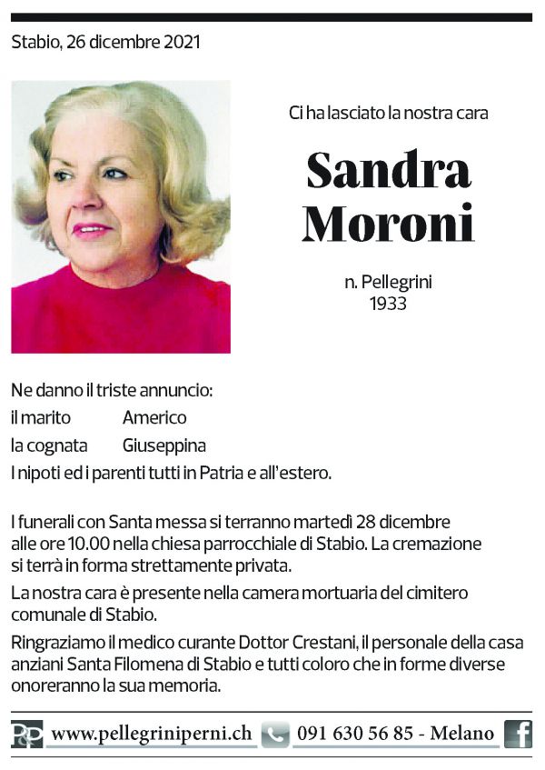 Annuncio funebre Sandra Moroni