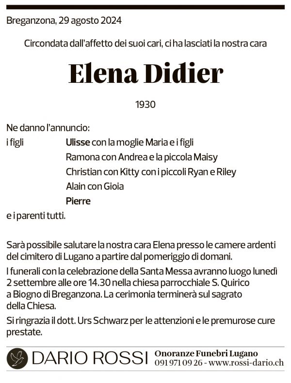 Annuncio funebre Elena Didier