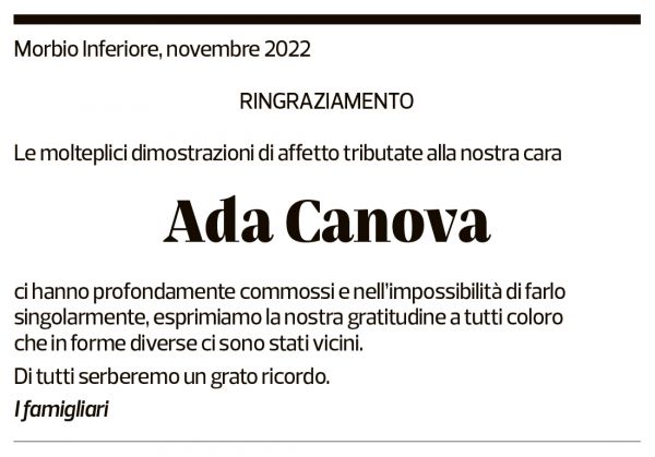 Annuncio funebre Ada Canova