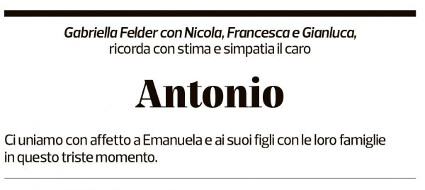 Annuncio funebre Antonio Soldati