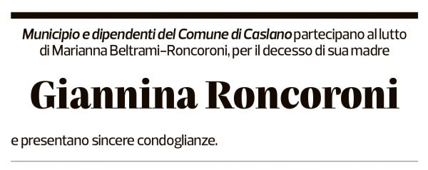 Annuncio funebre Giannina Roncoroni