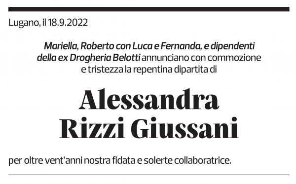 Annuncio funebre Alessandra Rizzi Giussani