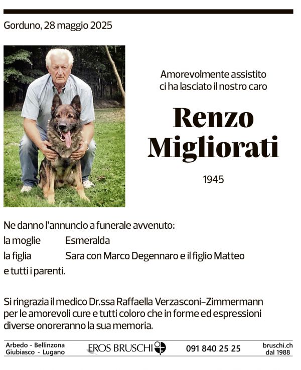 Annuncio funebre Renzo Migliorati