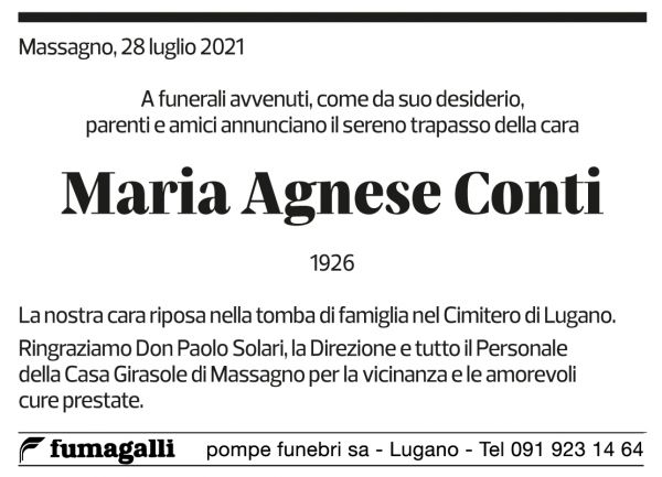 Annuncio funebre Maria Agnese Conti