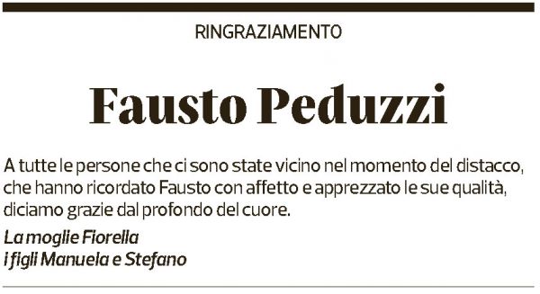 Annuncio funebre Fausto Peduzzi
