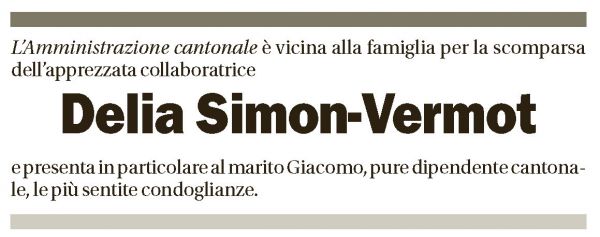 Annuncio funebre Delia Simon-vermot