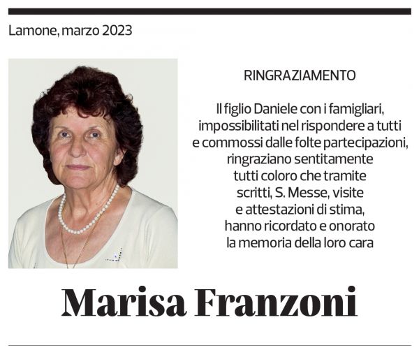 Annuncio funebre Marisa Franzoni