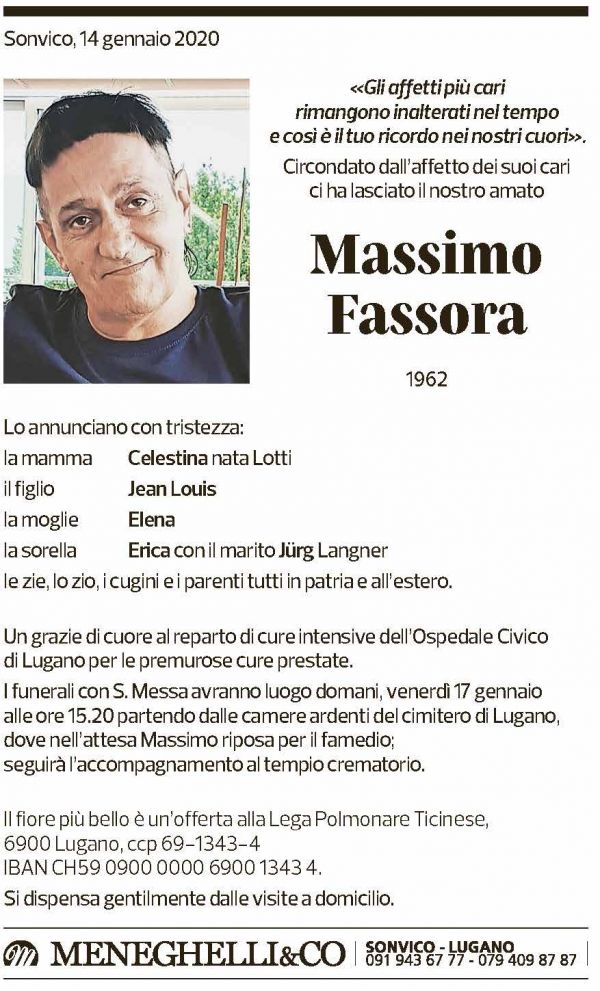 Annuncio funebre Massimo Fassora