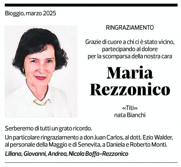 Annuncio funebre Maria Rezzonico