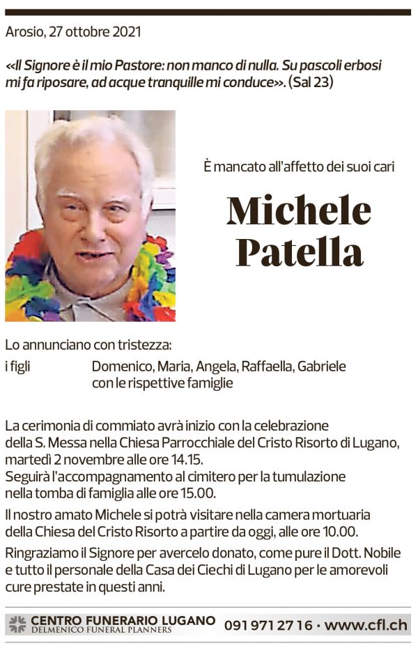 Annuncio funebre Michele Patella