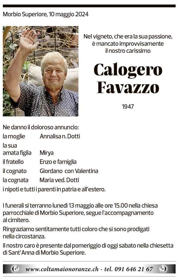 Annuncio funebre Calogero Favazzo