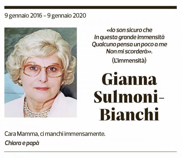 Annuncio funebre Gianna Sulmoni-bianchi