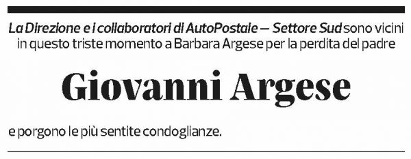 Annuncio funebre Giovanni Argese