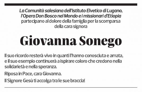 Annuncio funebre Giovanna Sonego