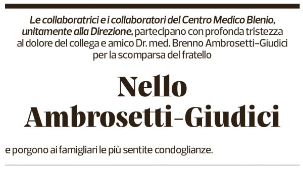 Annuncio funebre Nello Ambrosetti-giudici