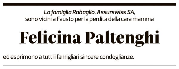 Annuncio funebre Felicina Paltenghi