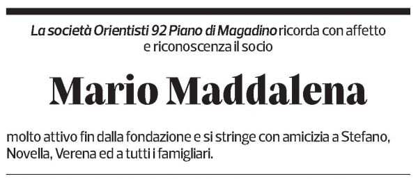 Annuncio funebre Mario Maddalena