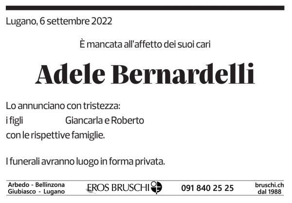 Annuncio funebre Adele Bernardelli