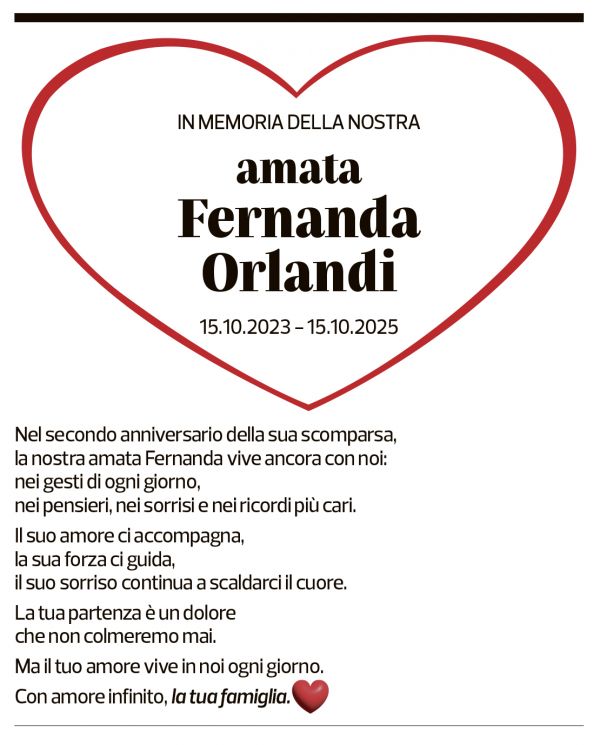 Annuncio funebre Fernanda Orlandi