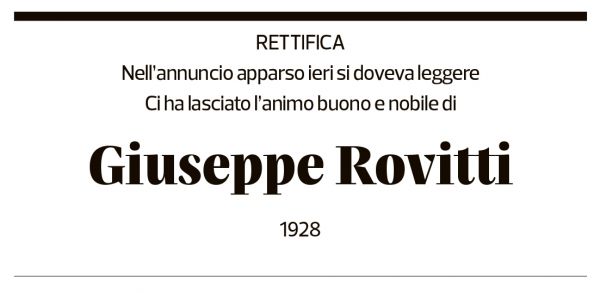 Annuncio funebre Giuseppe Rovitti