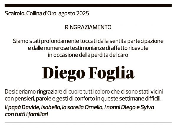 Annuncio funebre Diego Foglia