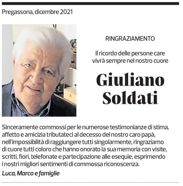 Annuncio funebre Giuliano Soldati