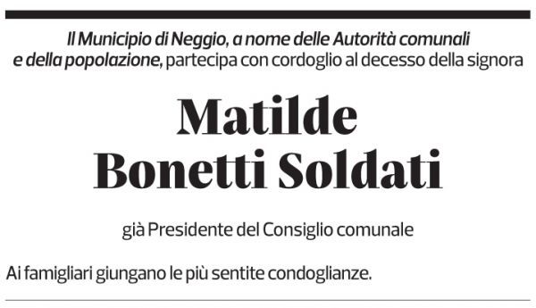 Annuncio funebre Matilde Bonetti Soldati