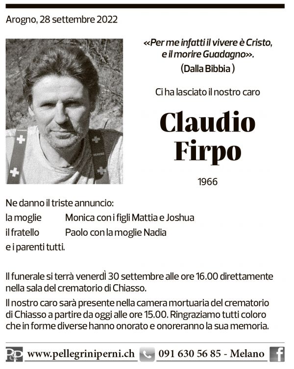 Annuncio funebre Caludio Firpo