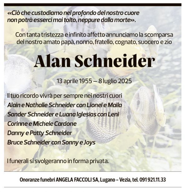 Annuncio funebre Alan Schneider
