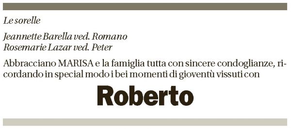 Annuncio funebre Roberto Unternährer