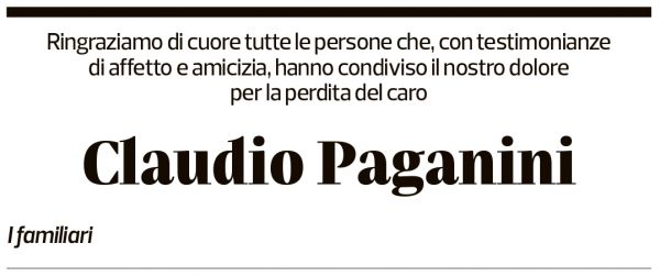 Annuncio funebre Claudio Paganini