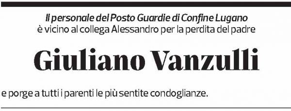 Annuncio funebre Giuliano Vanzulli