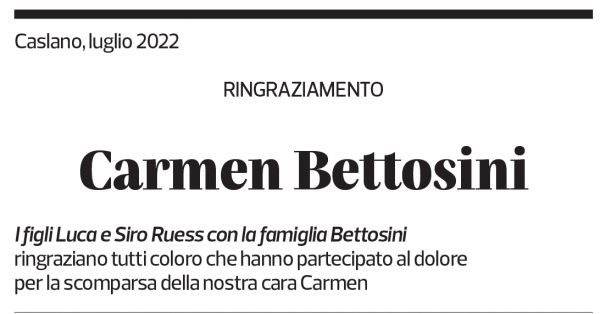 Annuncio funebre Carmen Bettosini