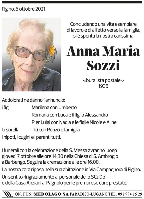 Annuncio funebre Anna Maria Sozzi