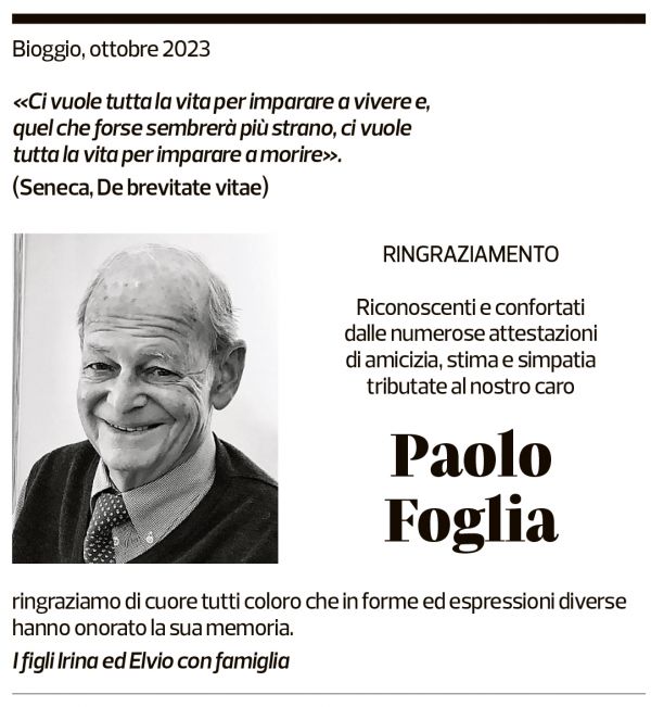 Annuncio funebre Paolo Foglia