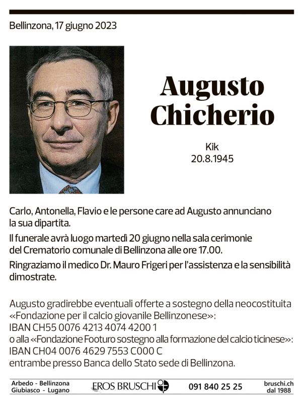 Annuncio funebre Augusto Chicherio