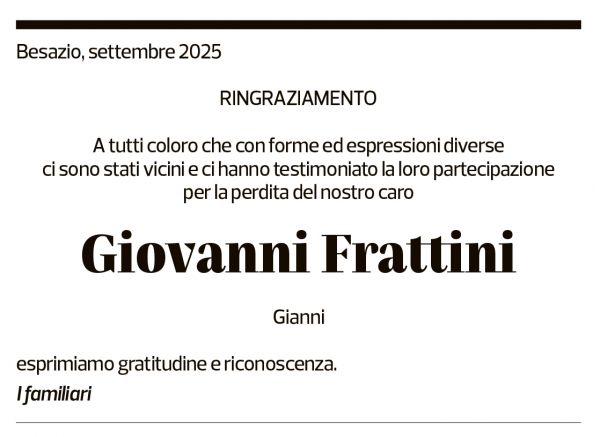 Annuncio funebre Giovanni Frattini