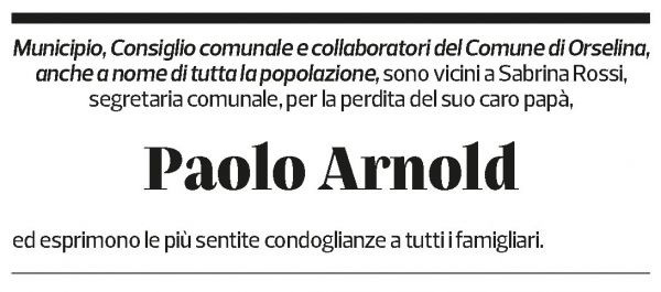 Annuncio funebre Paolo Arnold