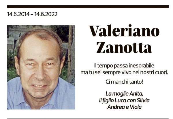 Annuncio funebre Valeriano Zanotta