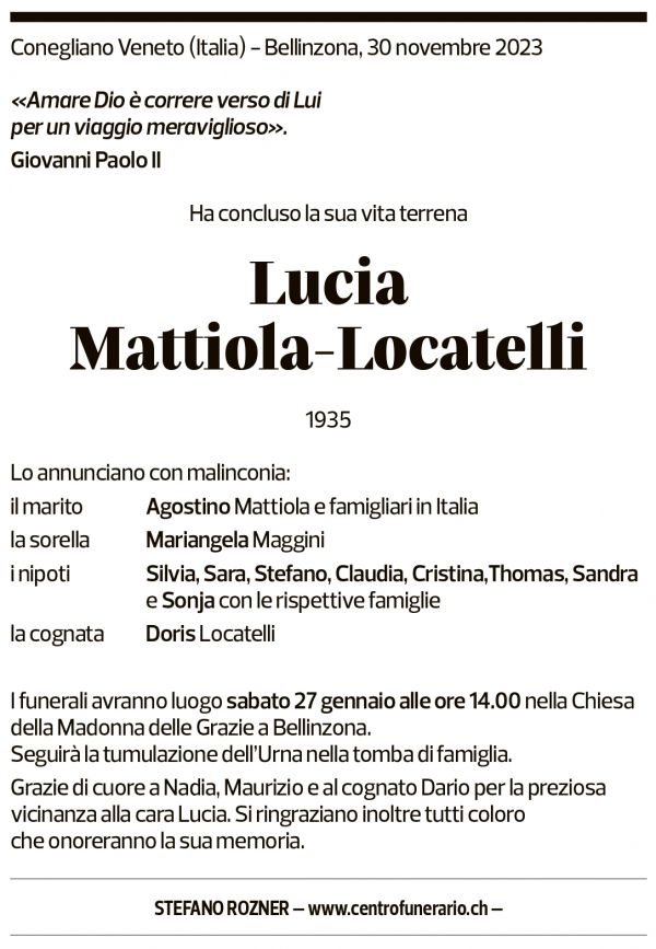 Annuncio funebre Lucia Mattiola-locatelli