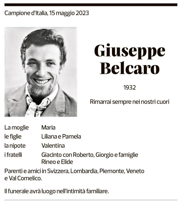 Annuncio funebre Giuseppe Belcaro