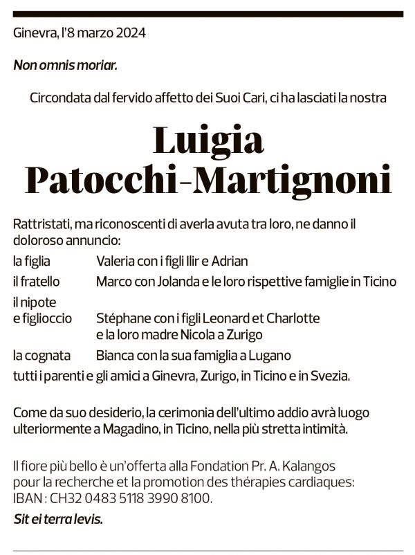 Annuncio funebre Luigi Patocchi-martignoni