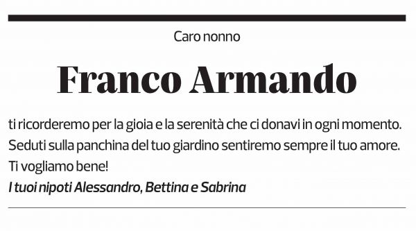 Annuncio funebre Armando Ceppi