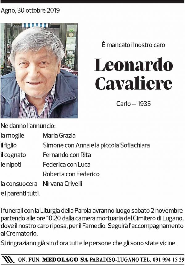 Annuncio funebre Leonardo Cavaliere