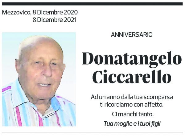 Annuncio funebre Donatello Ciccarello