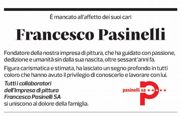 Annuncio funebre Francesco Pasinelli