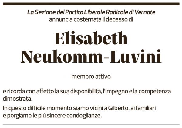 Annuncio funebre Elisabeth Neukomm-luvini