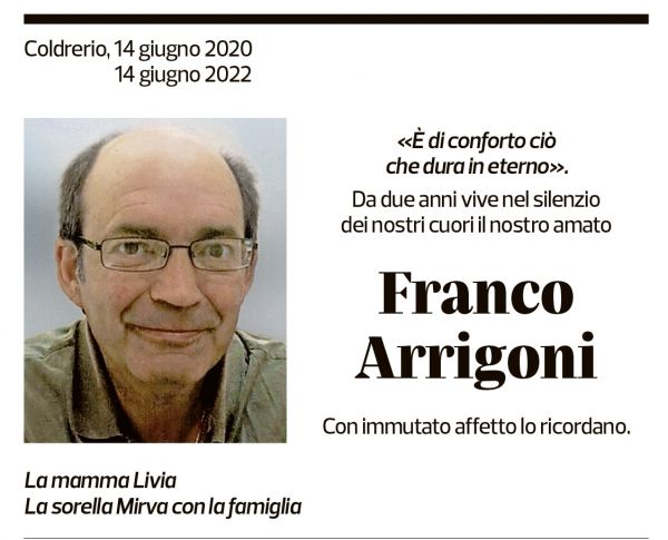 Annuncio funebre Franco Arrigoni