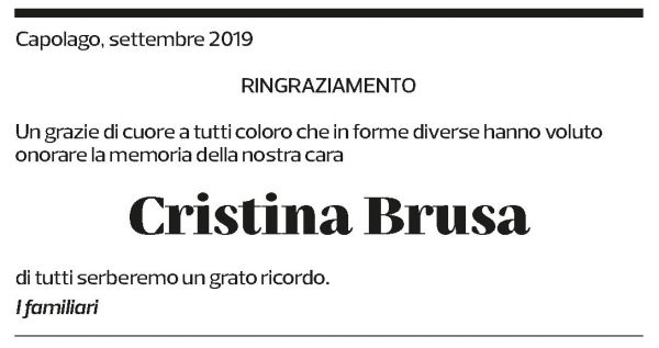 Annuncio funebre Cristina Brusa